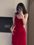 Tineit Gorgeous Sheath Spaghetti Straps Red Long Evening Dress Prom Dresses Birthday Outfits (PRE-ORDER)