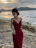 Tineit Gorgeous Sheath Spaghetti Straps Burgundy Evening Dress Prom Dresses Birthday Outfits (PRE-ORDER)