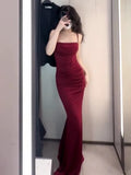 Tineit Gorgeous Mermaid Spaghetti Straps Burgundy Evening Dress Prom Dresses Birthday Outfits (PRE-ORDER)