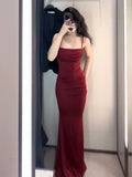 Tineit Gorgeous Mermaid Spaghetti Straps Burgundy Evening Dress Prom Dresses Birthday Outfits (PRE-ORDER)