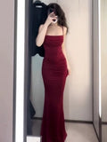 Tineit Gorgeous Mermaid Spaghetti Straps Burgundy Evening Dress Prom Dresses Birthday Outfits (PRE-ORDER)