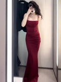 Tineit Gorgeous Mermaid Spaghetti Straps Burgundy Evening Dress Prom Dresses Birthday Outfits (PRE-ORDER)