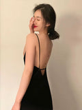 Tineit Gorgeous Sheath Spaghetti Straps Black Evening Dress Prom Dresses Birthday Outfits (PRE-ORDER)