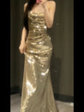 Tineit Sexy Sheath Strapless Gold Sequin Evening Dress Prom Dresses Birthday Outfits (PRE-ORDER)