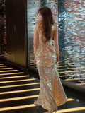 Tineit Vintage Mermaid Straps Sequin Backless Long Birthday Dress Prom Dresses (PRE-ORDER)