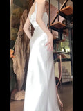 Tineit Sexy Mermaid Square Neckline White Slit Long Evening Dress Prom Dresses Birthday Outfits (PRE-ORDER)