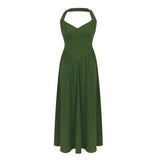 Tineit Elegant A line Halter Satin Green Sleeveless Prom Dresses birthday Party Dress (PRE-ORDER)