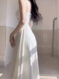 Tineit Simple A line Square Satin White Sleeveless Prom Dresses Birthday Party Dress (PRE-ORDER)