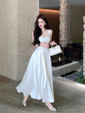 Tineit Vintage A Line Square Neckline White Satin Evening Dress Prom Dresses (PRE-ORDER)