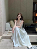 Tineit Vintage A Line Square Neckline White Satin Evening Dress Prom Dresses (PRE-ORDER)