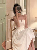 Tineit Simple A line Spaghetti Straps White Sleeveless Chiffon Prom Dresses Birthday Party Dress (PRE-ORDER)