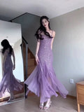 Tineit Pretty Mermaid Spaghetti Straps Chiffon Evening Dress Prom Dresses With Beads (PRE-ORDER)