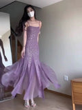 Tineit Pretty Mermaid Spaghetti Straps Chiffon Evening Dress Prom Dresses With Beads (PRE-ORDER)