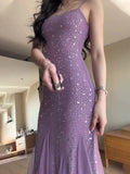 Tineit Pretty Mermaid Spaghetti Straps Chiffon Evening Dress Prom Dresses With Beads (PRE-ORDER)