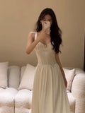 Tineit Vintage A Line Straps White Backless Evening Dress Prom Dresses (PRE-ORDER)