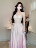 Tineit Vintage A Line Spaghetti Straps Ombre Pink Long Evening Dress Prom Dresses (PRE-ORDER)