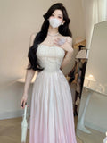 Tineit Vintage A Line Spaghetti Straps Ombre Pink Long Evening Dress Prom Dresses (PRE-ORDER)