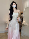 Tineit Vintage A Line Spaghetti Straps Ombre Pink Long Evening Dress Prom Dresses (PRE-ORDER)