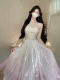 Tineit Vintage A Line Spaghetti Straps Ombre Pink Long Evening Dress Prom Dresses (PRE-ORDER)