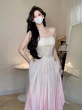 Tineit Vintage A Line Spaghetti Straps Ombre Pink Long Evening Dress Prom Dresses (PRE-ORDER)