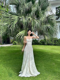 Tineit Vintage A Line Spaghetti Straps White Lace Long Evening Dress Prom Dresses (PRE-ORDER)