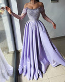 Tineit Pretty A Line Off The Shoulder Lilac Satin Evening Dress Prom Dresses With Beads (PRE-ORDER)