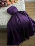 Tineit Pretty A Line Strapless Grape Satin Evening Dress Prom Dresses With Ruffles (PRE-ORDER)