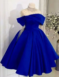 Tineit Pretty Ball Gown Royal Blue Satin Evening Dress Prom Dresses With Beads (PRE-ORDER)