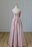 Tineit Pretty A line One Shoulder Pink Satin Evening Dress Prom Dresses With Bow (PRE-ORDER)