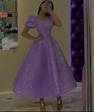 Tineit Vintage Ball Gown Square Neckline Lilac Sequin Evening Dress Prom Dresses (PRE-ORDER)