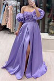 Tineit Sexy A line Square Neckline Short Sleeves Lace Lilac Prom Dress Long Evening Dress (PRE-ORDER)