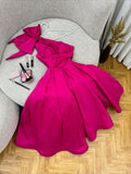 Tineit Sexy A line One Shoulder Satin Long Hot Pink Prom Dress Party Evening Dress (PRE-ORDER)