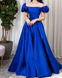 Tineit Pretty A Line Off The Shoulder Royal Blue Satin Long Prom Dress Evening Dresses (PRE-ORDER)