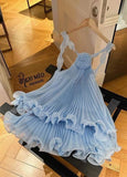 Tineit Chic A Line Halter Blue Chiffon Short Homecoming Dress th Birthday Outfits (PRE-ORDER)