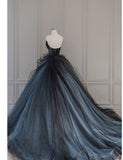 Tineit Vintage Ball Gown Strapless Blue Long Prom Dresses s Retro Evening Dress (PRE-ORDER)