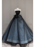 Tineit Vintage Ball Gown Strapless Blue Long Prom Dresses s Retro Evening Dress (PRE-ORDER)