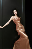 Tineit Sexy Sheath Straps Sequin Gold Prom Dresses Party Evening Dress With Ruffles (PRE-ORDER)