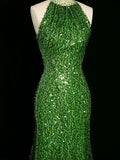 Tineit Sexy Sheath One Shoulder Green Sequin Prom Dresses Party Evening Dress With Beads (PRE-ORDER)