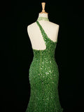 Tineit Sexy Sheath One Shoulder Green Sequin Prom Dresses Party Evening Dress With Beads (PRE-ORDER)