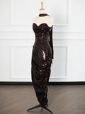 Tineit Sexy Sheath Strapless Sequin Prom Dresses Party Evening Dress With Ruffles (PRE-ORDER)