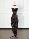 Tineit Sexy Sheath Strapless Sequin Prom Dresses Party Evening Dress With Ruffles (PRE-ORDER)