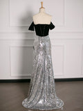 Tineit Sexy A Line Off The Shoulder Sequin Prom Dresses Party Evening Dress With Ruffles (PRE-ORDER)