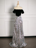 Tineit Sexy A Line Off The Shoulder Sequin Prom Dresses Party Evening Dress With Ruffles (PRE-ORDER)