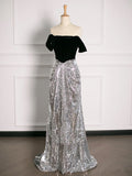 Tineit Sexy A Line Off The Shoulder Sequin Prom Dresses Party Evening Dress With Ruffles (PRE-ORDER)