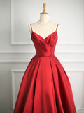 Tineit Simple Ball Gown Spaghetti Straps Red Satin Prom Dresses Party Evening Dress (PRE-ORDER)