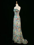 Tineit Vintage A Line Strapless Sequin Floral Long Prom Dresses Evening Dress (PRE-ORDER)