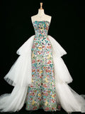 Tineit Vintage A Line Strapless Sequin Floral Long Prom Dresses Evening Dress (PRE-ORDER)