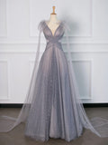 Tineit Simple A Line Spaghetti Straps Tulle Gray Prom Dresses Party Evening Dress (PRE-ORDER)