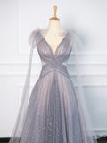 Tineit Simple A Line Spaghetti Straps Tulle Gray Prom Dresses Party Evening Dress (PRE-ORDER)