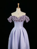 Tineit Pretty A Line Off The Shoulder Lilac Long Floral Prom Dresses Party Evening Dress (PRE-ORDER)